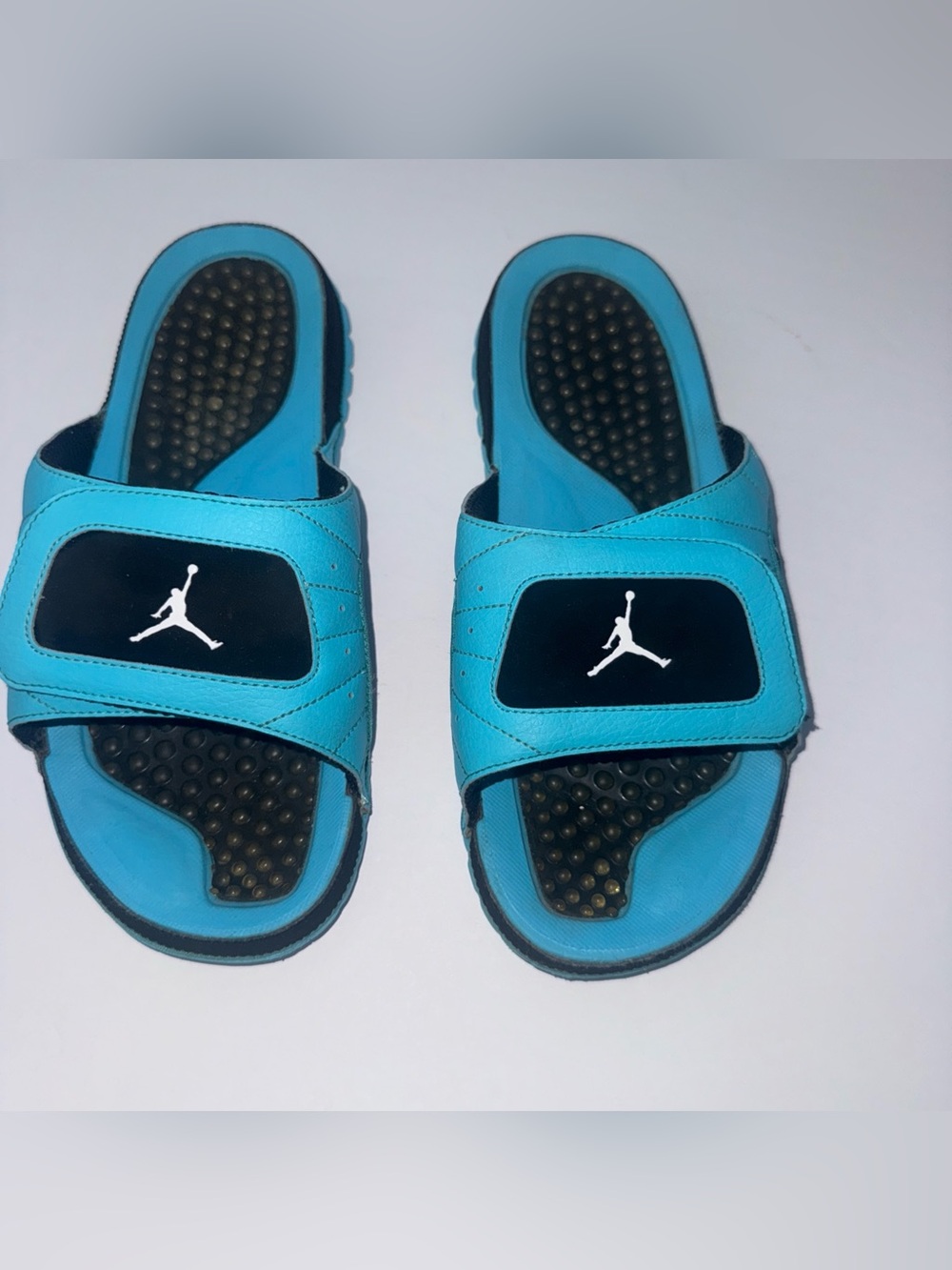 Jordan Slide Sandals in Black and Teal Blue